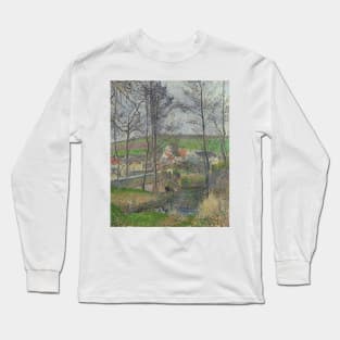 The Banks of the Viosne at Osny in Grey Weather, Winter by Camille Pissarro Long Sleeve T-Shirt